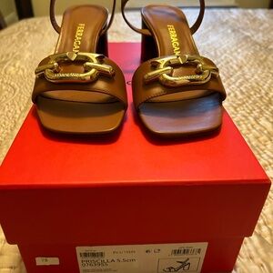 Salvatore Ferragamo Tan Leather Heels with Gold Accents